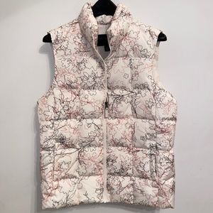 Lands End Women's Puffer Vest Large - Floral Leaf Print Pink & Black